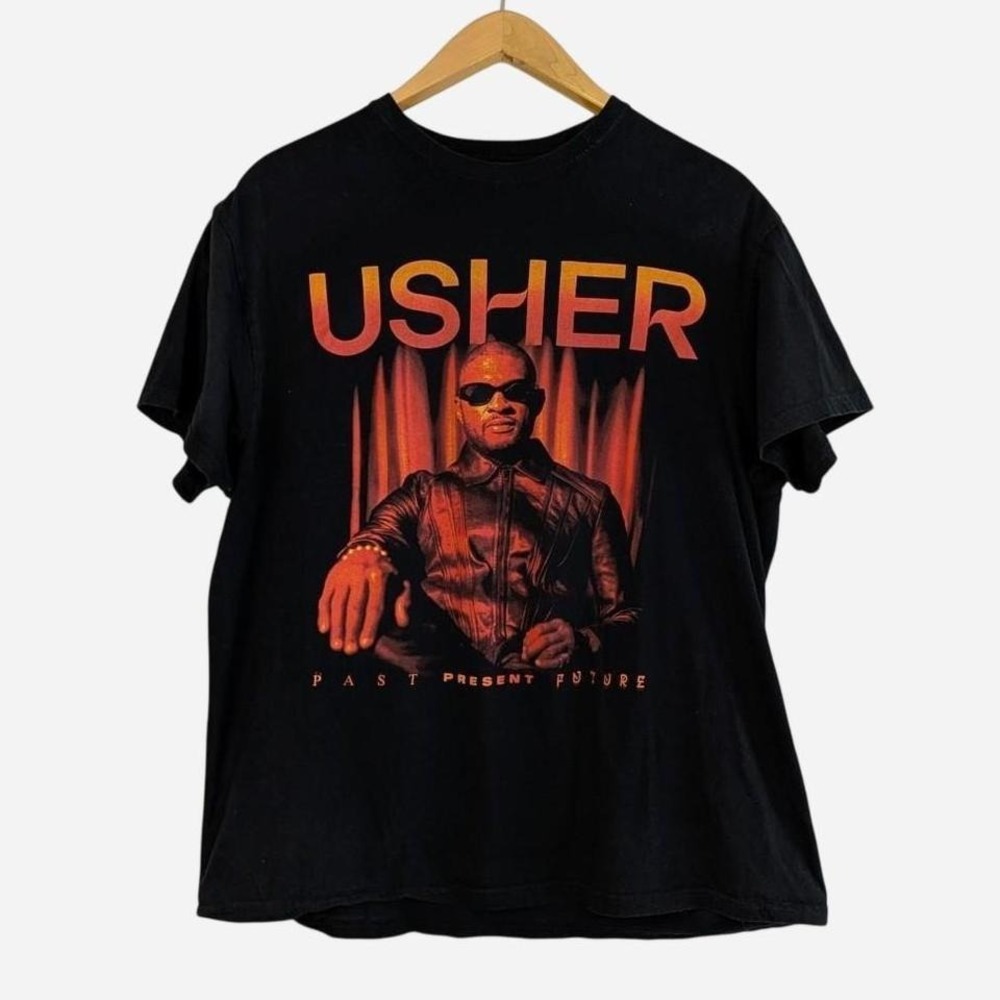 Usher Past Present Future 2024 Concert Tour Tee Black Graphic T-Shirt Size XL